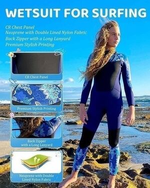 XUKER Women's Youth Neoprene Wetsuit Blue Floral Full Body Small Surfing